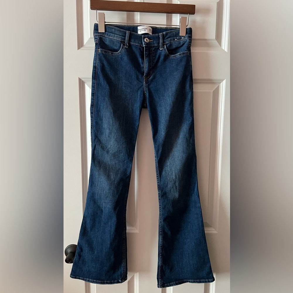 Girls Abercrombie kids high rise flare dark wash jean